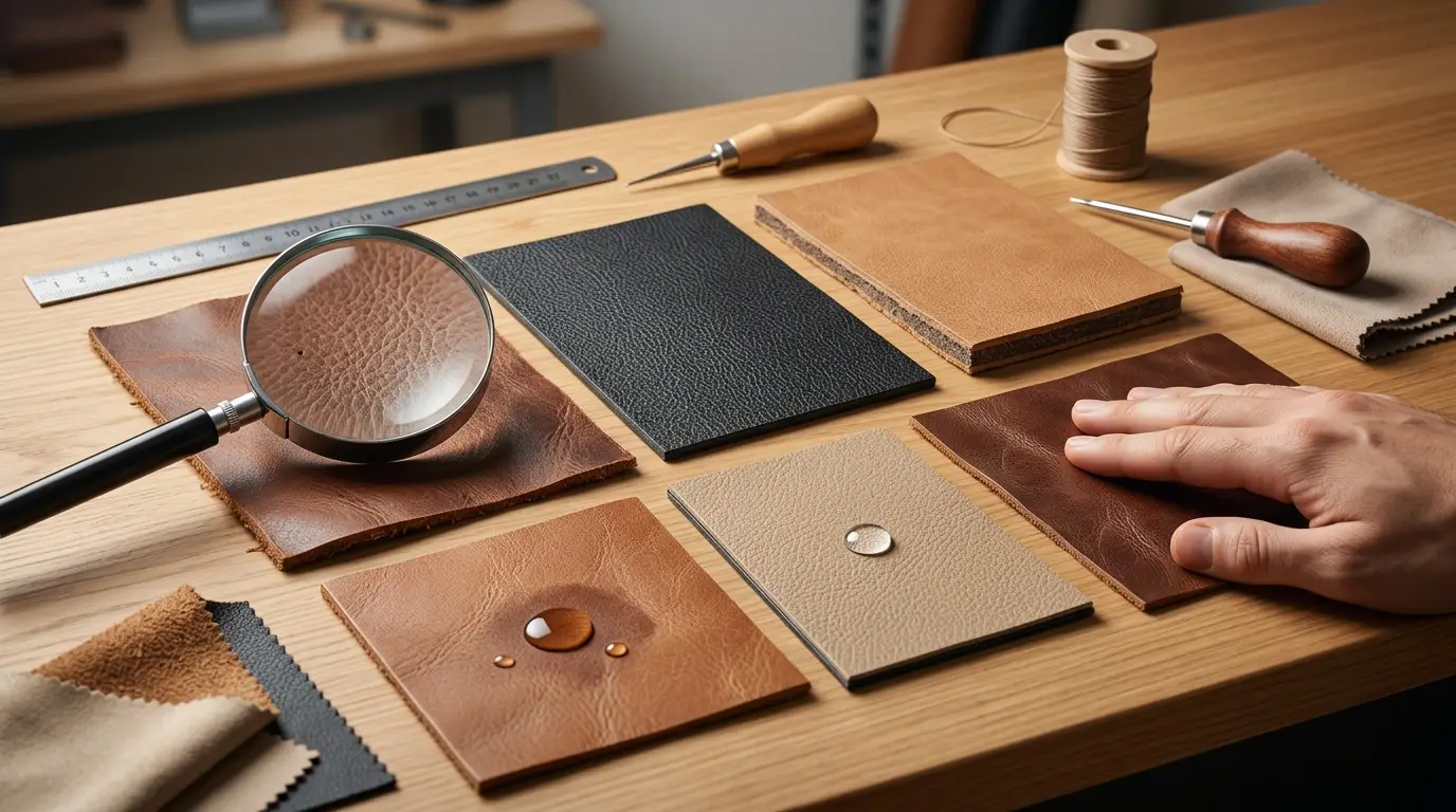 How to tell if leather is real using grain texture, edge test, water absorption, and touch inspection