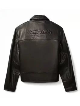 Jung Kook Calvin Klein Leather Jacket back view with smooth black leather and clean rear styling