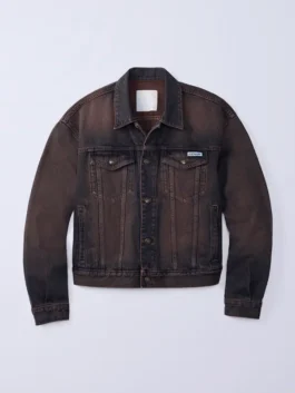 Jung Kook Calvin Klein Denim Jacket with dark brown denim finish, pocket detail, and smart casual style