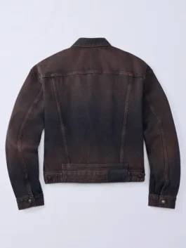 Jung Kook Calvin Klein Denim Jacket back view with dark brown denim texture and smooth rear styling