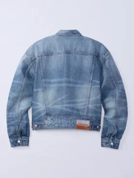 Jung Kook Calvin Klein Denim Jacket back view with denim texture, full sleeves, and clean rear panel