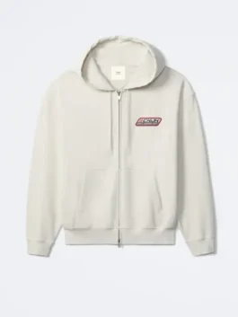 Jung Kook Calvin Klein Hoodie in off-white fleece with zipper front, hooded shape, and clean casual styling