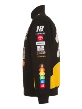 The left side view of the Nascar Kyle Busch JH Design Black Jacket with detailed graphics.
