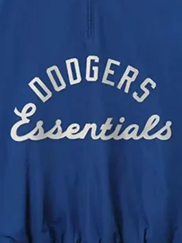 LA Dodgers Essentials Half Zip Jacket in blue polyester with ribbed collar and relaxed bomber fit