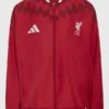 LFC Adidas 26/27 Stadium Track Jacket with maroon polyester fabric, ribbed collar, and zip-up style