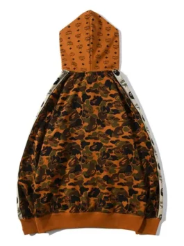 Unisex MCM Bape Hoodie back view with smooth fleece finish, hooded rear shape, and zip-up streetwear look
