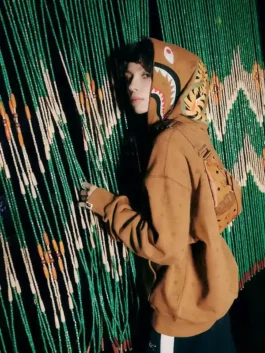 MCM x BAPE Monogram Shark Hoodie with monogram print, shark design, and relaxed pullover streetwear fit