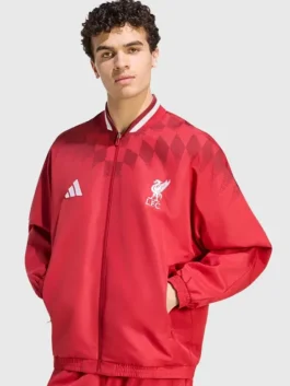 LFC Adidas 26/27 Stadium Track Jacket for men with maroon finish, zip front, and athletic fit