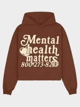 Mental Health Matters Hoodie in brown with awareness artwork, hooded shape, and easy everyday styling