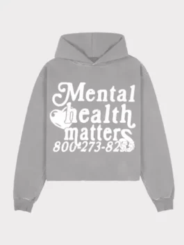 Mental Health Matters Hoodie in grey with clean awareness text, soft hoodie shape, and relaxed casual style