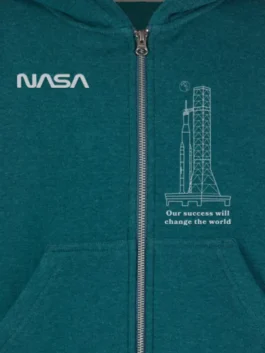 NASA ARTEMIS Launch System Youth Jacket with soft fleece texture, hooded shape, and clean zipper front