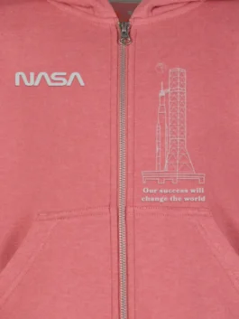 NASA ARTEMIS Launch System Youth Jacket in pink fleece with NASA logo detail and casual hooded style