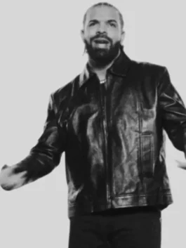 National Treasures Drake Leather Jacket front view with black leather, zip closure, and neat pocket detail