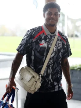 Tailored grey and black print Nike X Palace World Cup England Jersey featuring half-length sleeves and pullover style.