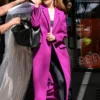 NYC 2026 Sarah Pidgeon Purple Coat in wool with lapel collar, button front, and elegant long coat style