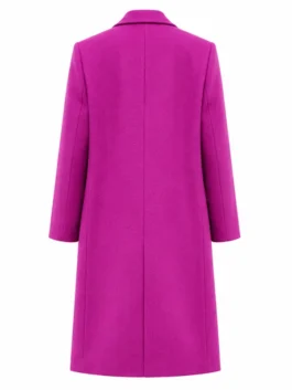 NYC 2026 Sarah Pidgeon Purple Coat back view with purple wool texture and clean long coat shape
