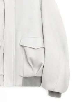 NYC 2026 Sarah Pidgeon White Wool Jacket in white wool with ribbed edges and soft structured fit