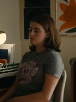 Hannah Wells Off Campus Grey T Shirt with grey body, round neck collar, and casual graphic tee style