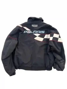 Off Campus Julia Sarah Stone Black Racing Jacket back view with black polyester and sporty rear styling