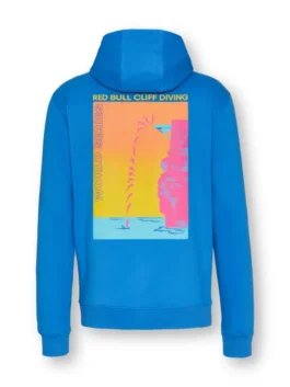 Red Bull Cliff Diving Dive Zip Hoodie back view with colorful world series graphic print