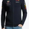 Red Bull Racing 2025 Team Full Zip Hoodie front view with sponsor logos and full zip closure