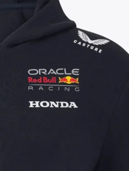 Red Bull Racing 2025 Team Full Zip Hoodie close up of right chest Oracle Honda and Castore logos