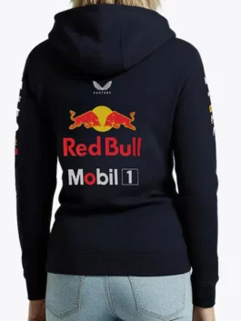 Red Bull Racing 2025 Team Full Zip Hoodie women back view with large Red Bull and Mobil 1 logos