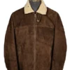 The Walking Dead S05 Rick Grimes Leather Jacket with brown suede body, fur collar, and button cuffs