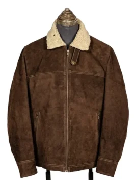 The Walking Dead S05 Rick Grimes Leather Jacket with brown suede body, fur collar, and button cuffs