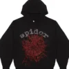 Sp5der OG Rhinestone Black Hoodie in black fleece with rhinestone artwork and relaxed pullover fit