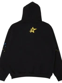 Sp5der OG Rhinestone Black Hoodie back view with black fleece, rhinestone detail, and hooded streetwear style