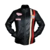 Steve McQueen Le Mans Gulf Racing Black Jacket with black leather body, zip closure, and chest pocket detail