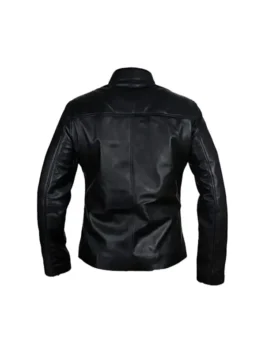 Steve McQueen Le Mans Gulf Racing Black Jacket back view with smooth black leather and clean rear styling
