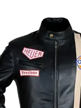 Steve McQueen Le Mans Gulf Racing Black Jacket in genuine leather with racing detail and sharp black finish