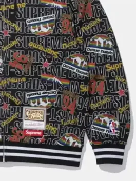 Supreme Denver Nuggets Black Hoodie with black fleece body, text printed design, and relaxed sporty fit