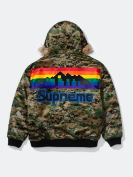 Supreme x Mitchell & Ness Nuggets Camo Hoodie back view with camo finish and hooded streetwear style