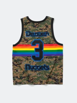 Supreme x Mitchell & Ness Nuggets Jersey back view with camo polyester and clean sleeveless design