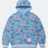 Supreme Atlanta Braves Blue Hoodie in blue fleece with zipper closure, hooded collar, and sporty print design