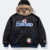 Supreme x Mitchell & Ness Bullets Hoodie in black satin with hooded collar and relaxed sporty style