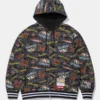 Supreme Denver Nuggets Black Hoodie in black fleece with text print, zip front, and hooded streetwear style