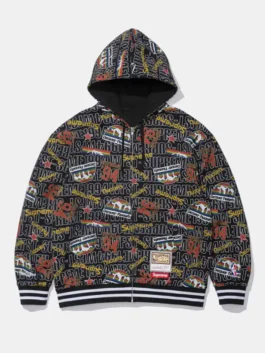 Supreme Denver Nuggets Black Hoodie in black fleece with text print, zip front, and hooded streetwear style