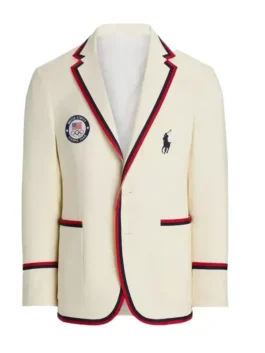 Sophisticated suiting fabric Team USA Opening Ceremony Blazer displaying a sharp lapel collar and practical outside pockets.