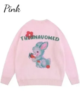The Unavowed Sweater in pink knitted fabric with round neck collar, full sleeves, and ribbed cuffs