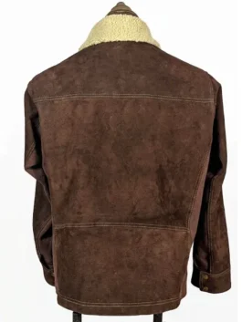The Walking Dead S05 Rick Grimes Leather Jacket with brown suede, fur collar, zipper front, and waist pockets
