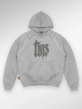 Cozy grey fleece TMS Grey Hoodie featuring a casual pullover style, full-length sleeves, and snug rib-knitted cuffs.