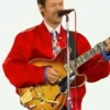 Together Tour Harry Styles Red Jacket in red satin with clean bomber styling and sharp ribbed collar detail