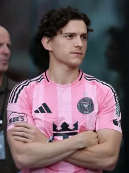 Striking pink Tom Holland Inter Miami Jersey crafted from durable polyester fabric with a clean pullover closure.