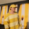 Premium quality fabric Tom Holland Yellow Stripe Sweatshirt boasting a timeless yellow and white stripes design.