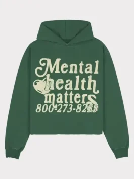 Mental Health Matters Hoodie in green with awareness artwork, relaxed unisex style, and soft hooded fit