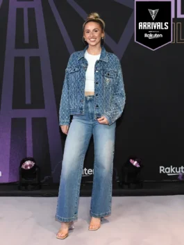 Classic blue denim jacket showcasing a premium casual aesthetic inspired by the Golden State Valkyries style.